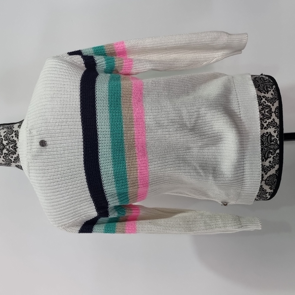 Ghanda, girls knit jumper, cream with colourful stripes, size 9-10 - Picture 6 of 9